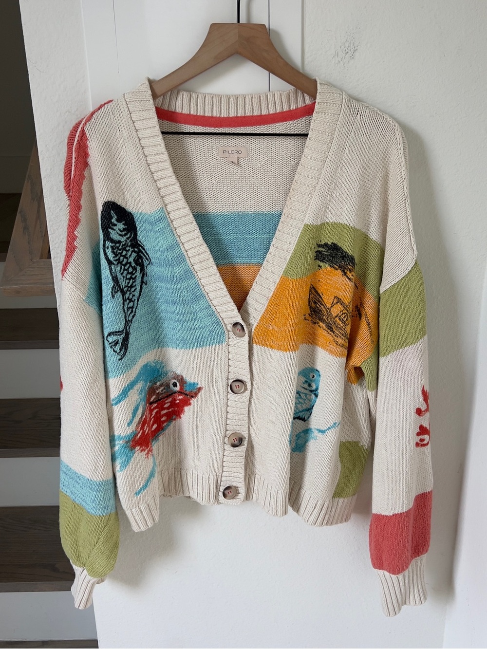 Anthropologie Pilcro Icon Graphic Fish Cardigan Sweater - Picture 3 of 8